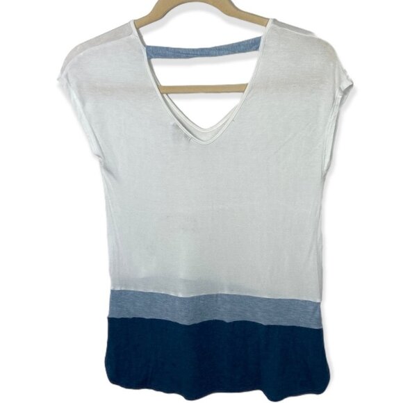 Anthropologie Bordeaux Luma Colorblock Blue White Tunic Top Size XS Stretch Boho - Picture 4 of 7